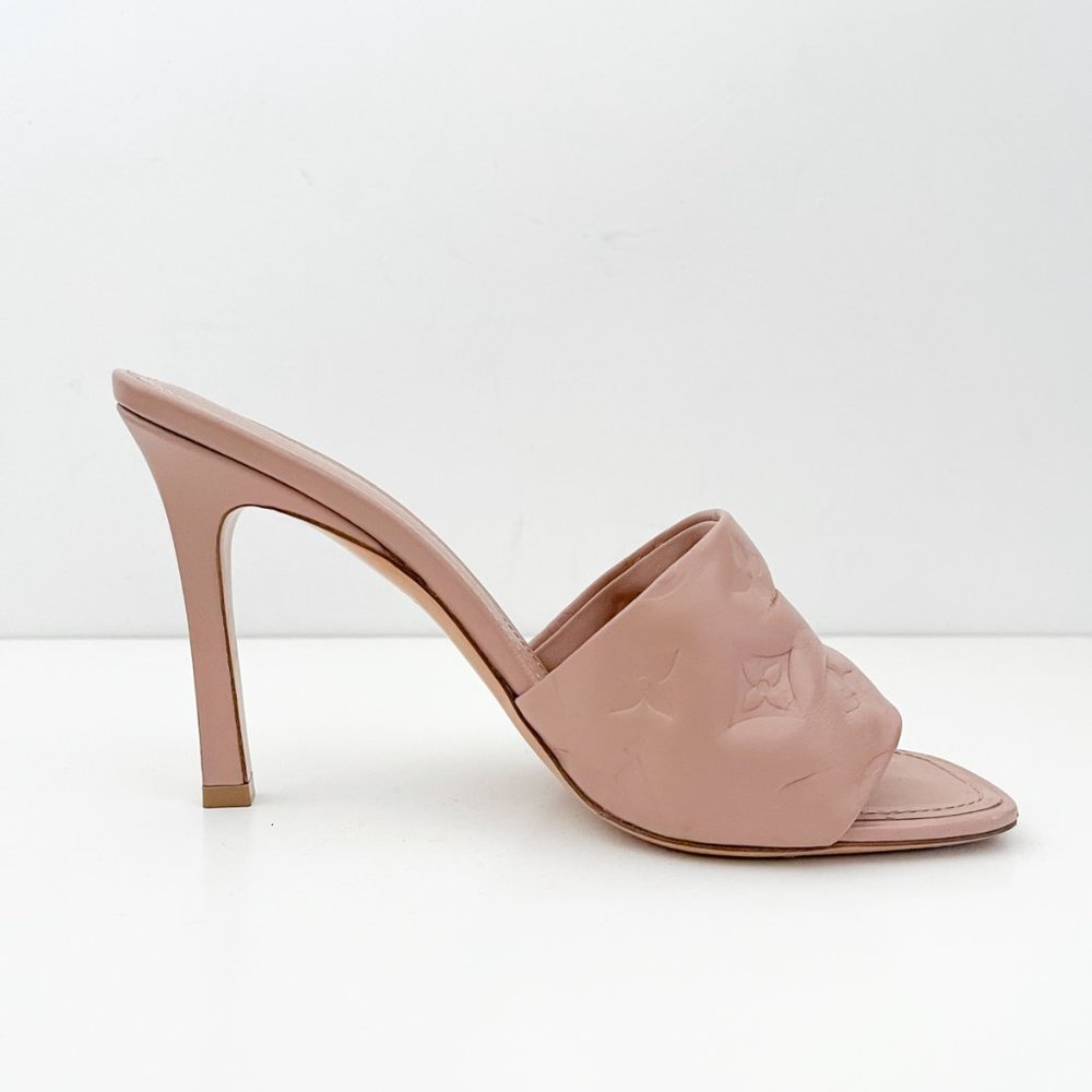Louis Vuitton Revival Mule Monogram Heel Padded Heels Sandals Natural Nude Beige - Picture 5 of 16